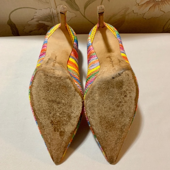 Manolo Blahnik BB Rainbow Colorful Striped Pointed Toe Heels - Size 38 - Picture 7 of 7